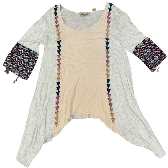 Gimmicks BKE Bohemian Hippie Tunic Asymmetrical Colorful Top Womens S 3/4 Sleeve - Picture 6 of 13